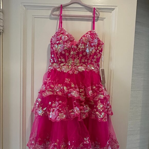 NWT Stacee's A-line Sweetheart Short/Mini Tulle Dress w Ruffles, Sequin - Picture 4 of 6